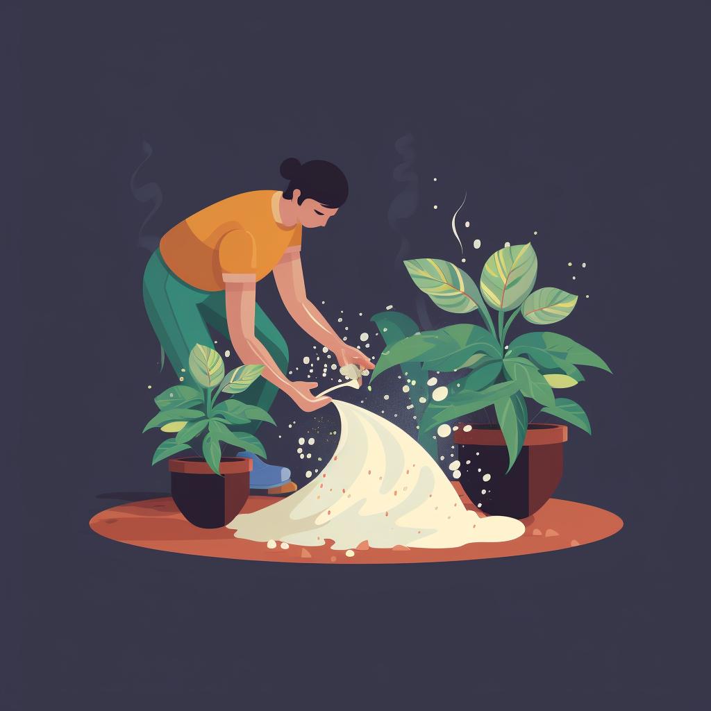 A person applying fertilizer to a plant