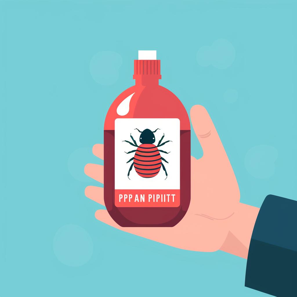 Hands holding a bottle of pesticide with a label showing a pest that matches the one identified