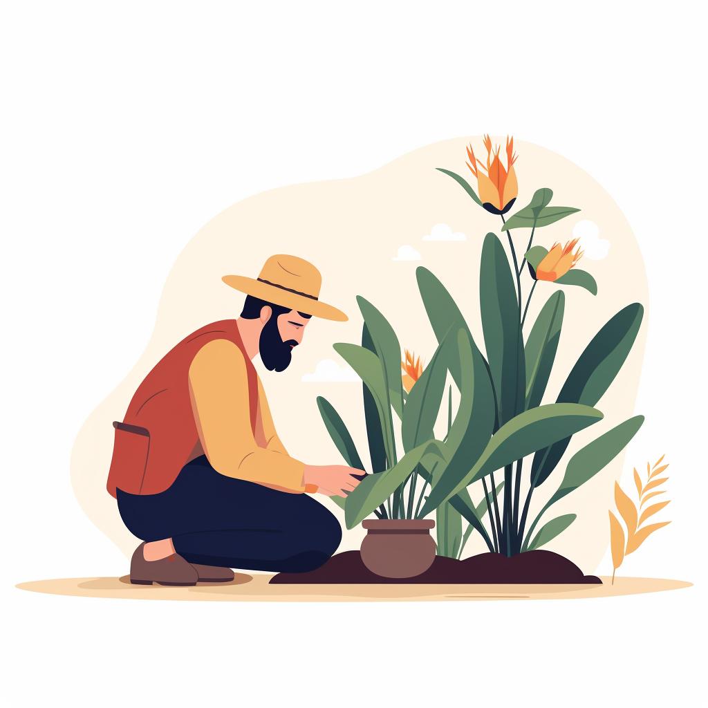 A gardener observing a plant after treatment