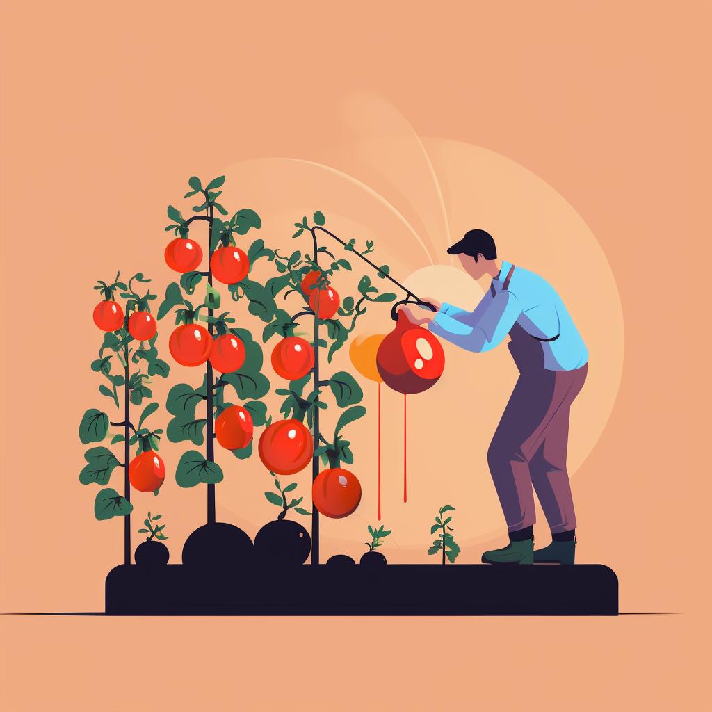 Image of a gardener applying fungicide to a tomato plant