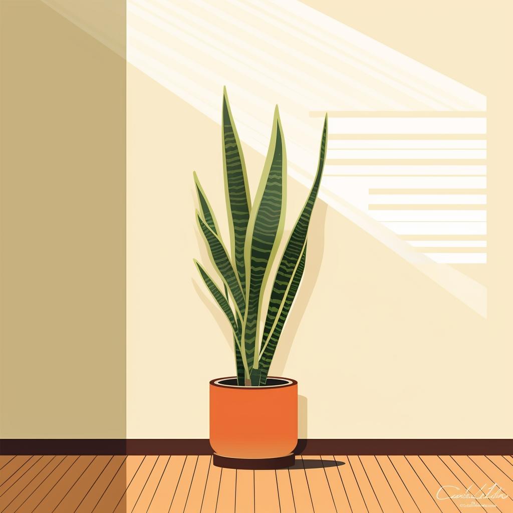 Snake plant placed in a brightly lit room with indirect sunlight