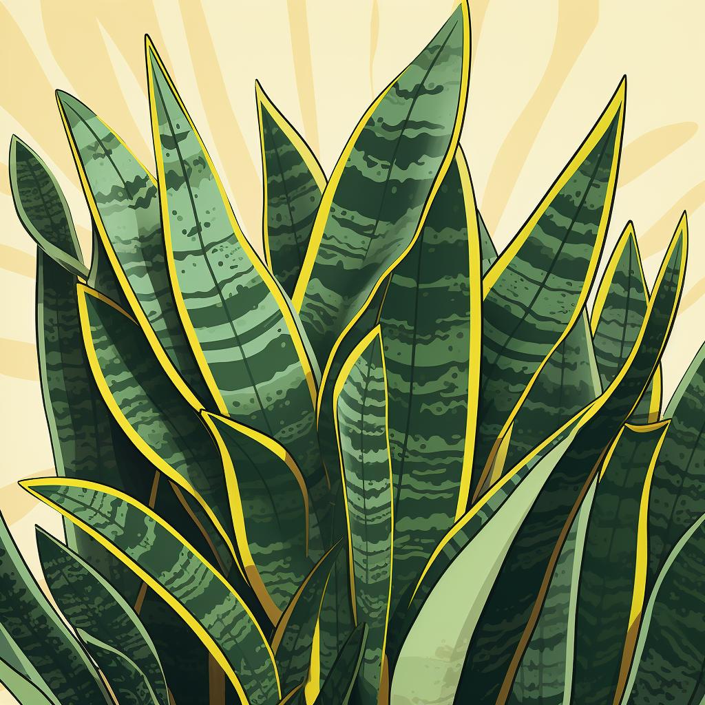 Close-up of snake plant leaves showing signs of yellowing
