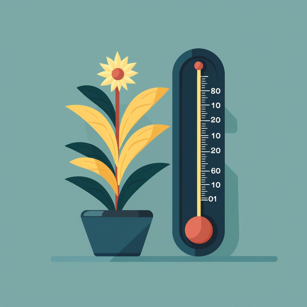 A thermometer next to a plant