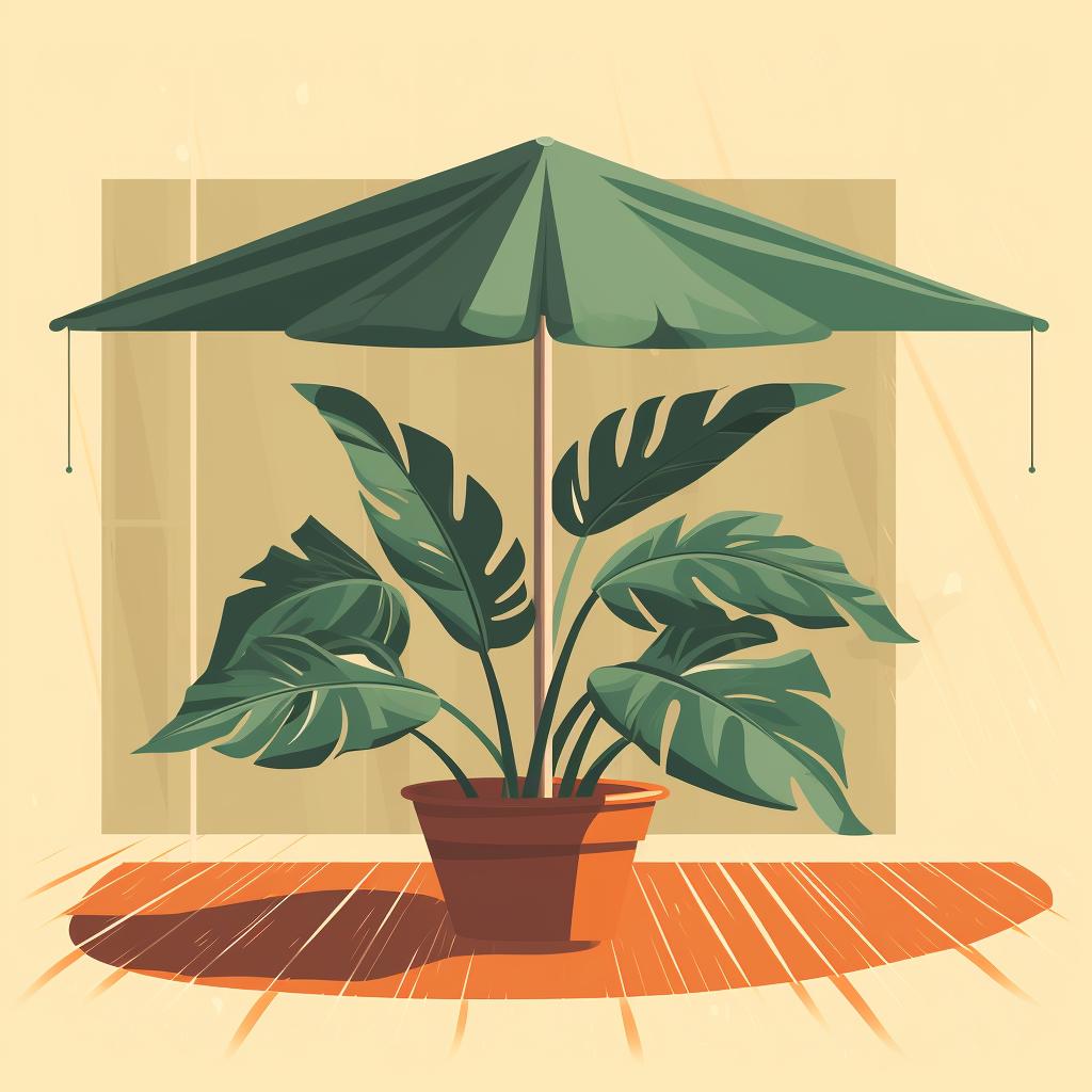 A plant under a shade cloth