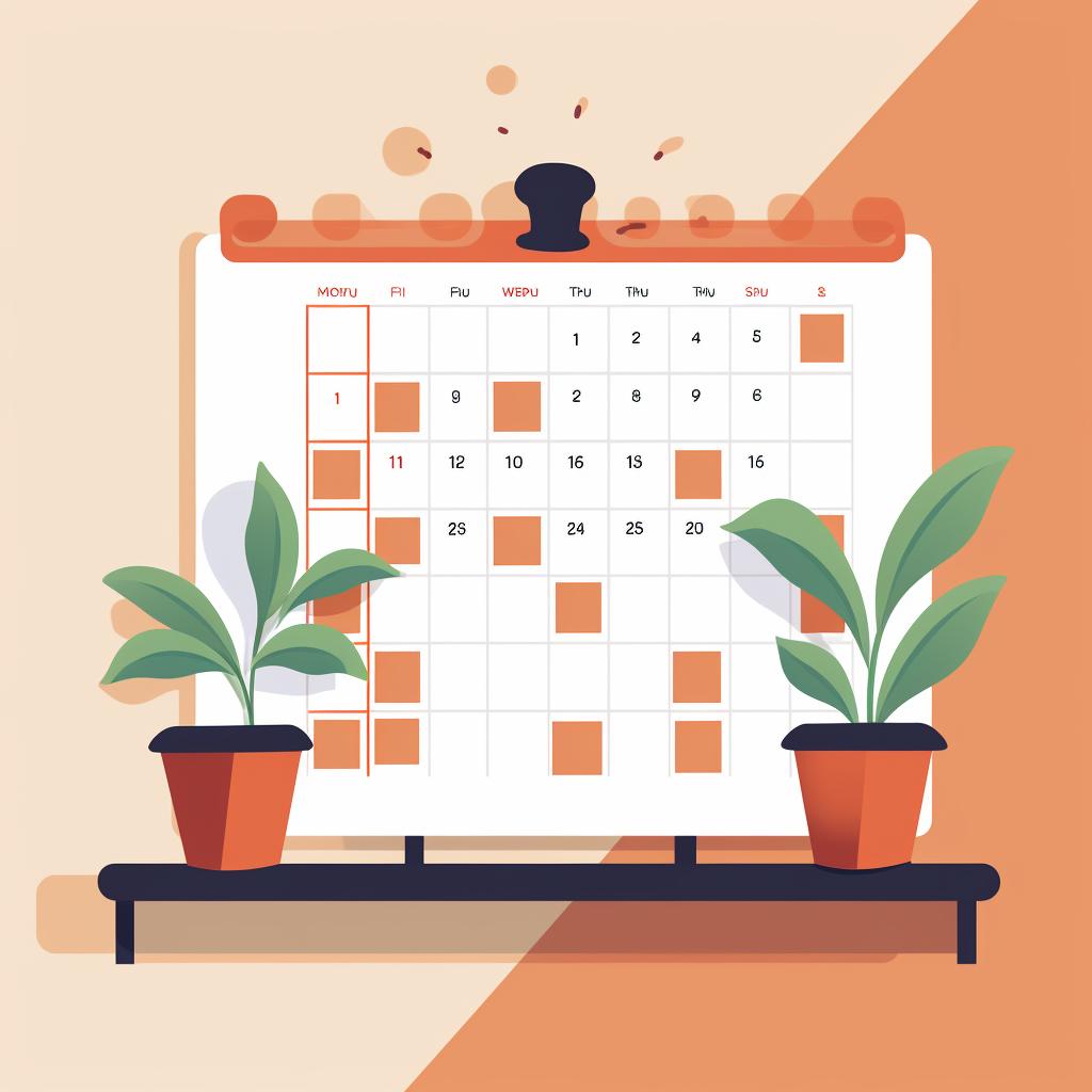 A healthy plant next to a calendar showing a progression of days