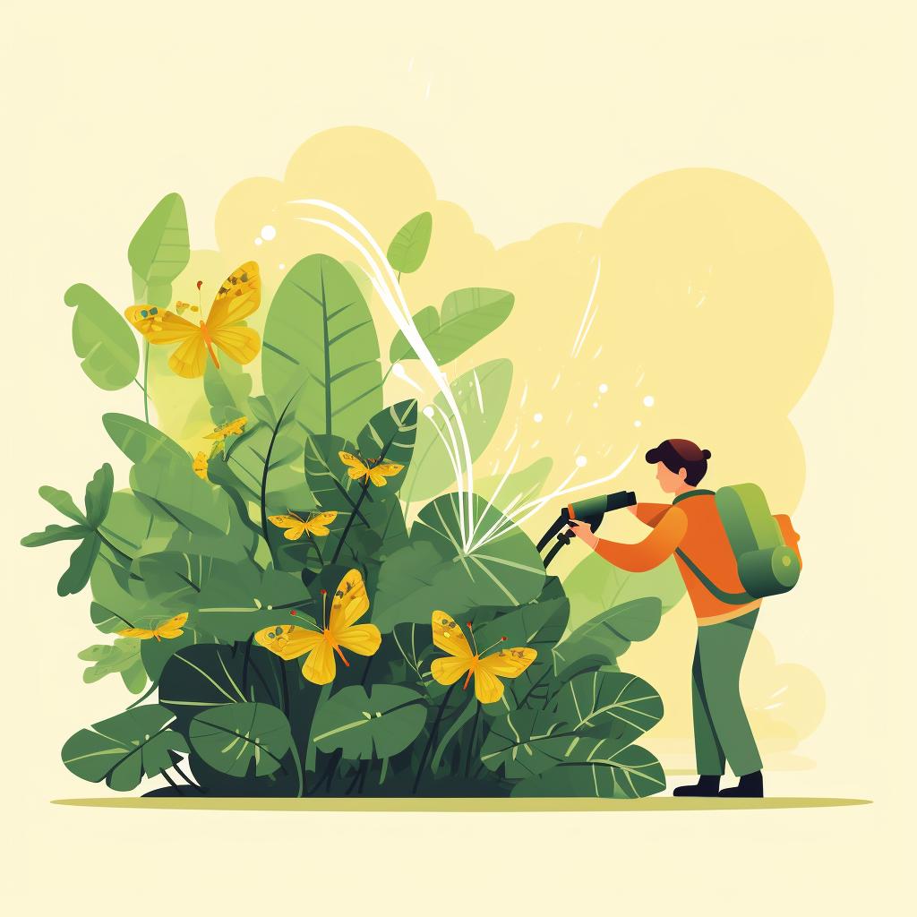 Person spraying water on a plant to dislodge pests