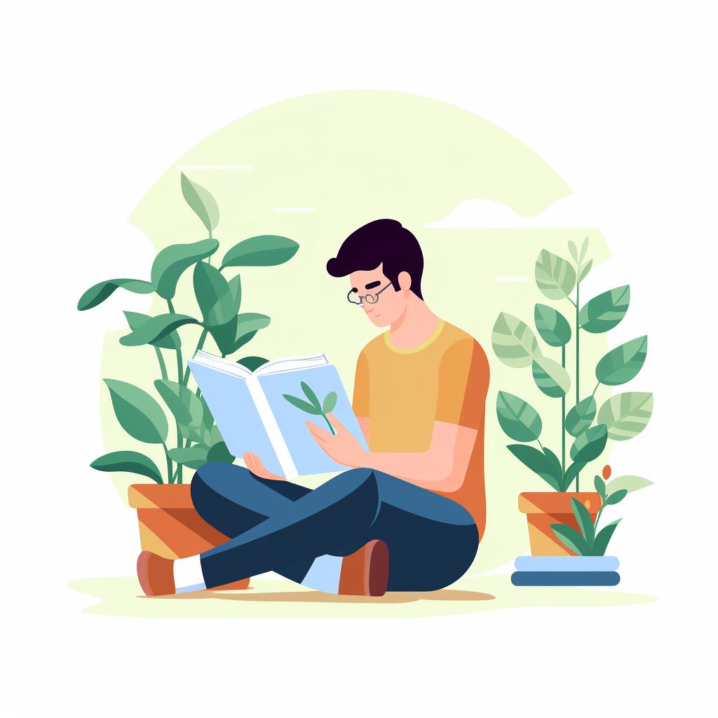 A person consulting a plant care guide book