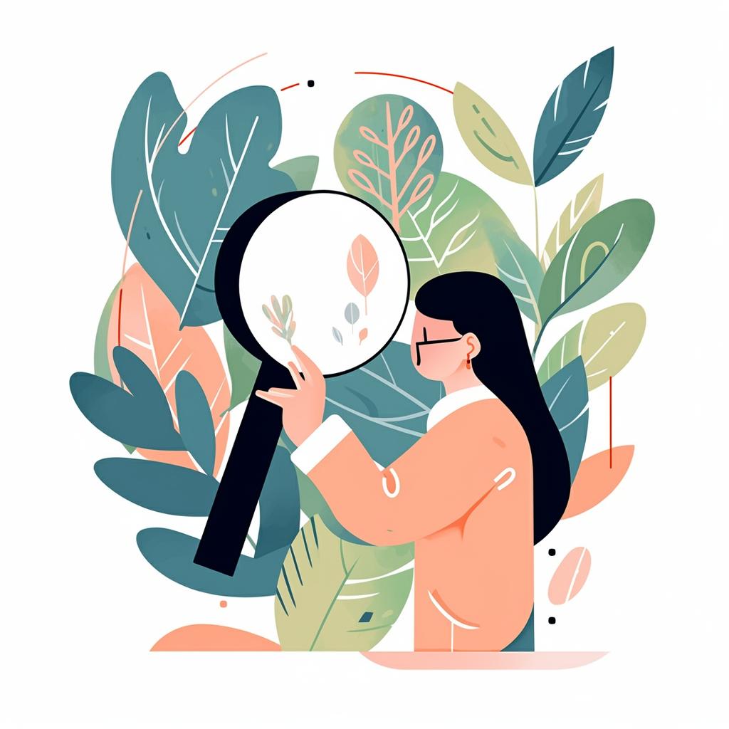 A person examining a plant leaf with a magnifying glass