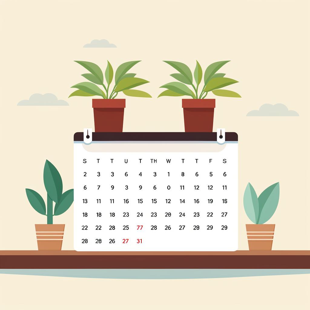 A calendar with marked dates for plant measurement and observation.